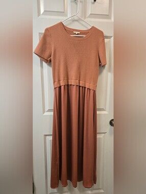 Women's L Roolee Ribbed Knit Top Maxi Dress in Burnt Orange NWOT
